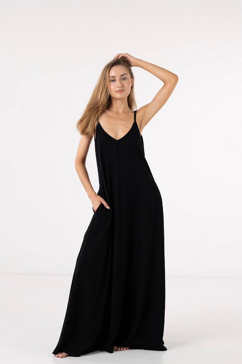 black maxi surf style summer dress