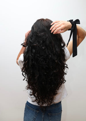 hair scrunchie with bow black