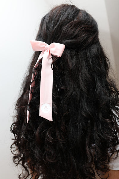 hair scrunchie with bow powdered pink