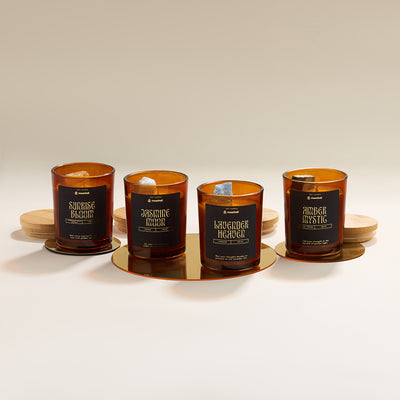 scented candles with gemstones for yoga and meditation